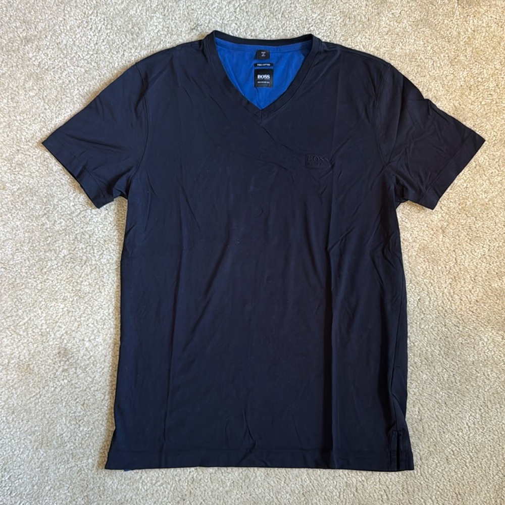 Boss Navy Blue V-Neck Short Sleeve Tee